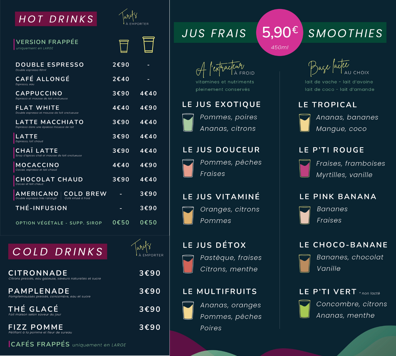 Carte des boissons chaudes
